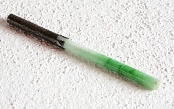 Chinese Qing Jade Ink Pen: L. 5 3/4 inches. Very good condition. Lot Note: This item is located on-site at a prominent private estate in Santa Fe, New Mexico and ships from that location. Preston Hall will assist the successful
