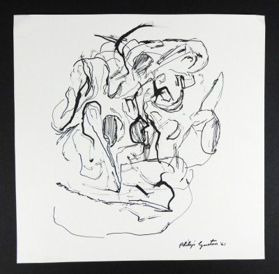 Philip Guston (1913-1980) Abstract Composition: Black ink abstract, untitled, by Philip Guston. Signed and dated '61. 9 1/8 x 9 1/4 inches. Very good condition. Unframed. Provenance: Acquired by the present owner's father from James Tigerman, James
