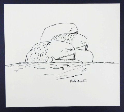Philip Guston (1913-1980) Abstract Composition: Abstract, black ink, untitled composition, by Philip Guston. Signed lower right. 8 3/4 x 9 3/4 inches. Very good condition. Unframed. Provenance: Acquired by the present owner's father from James Tige