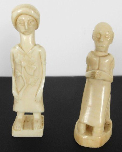 Two Ivory Carvings, 19th Century: Kneeling man (H. 2 3/4 Inches), standing man (H. 3 3/8 inches), possibly middle eastern.