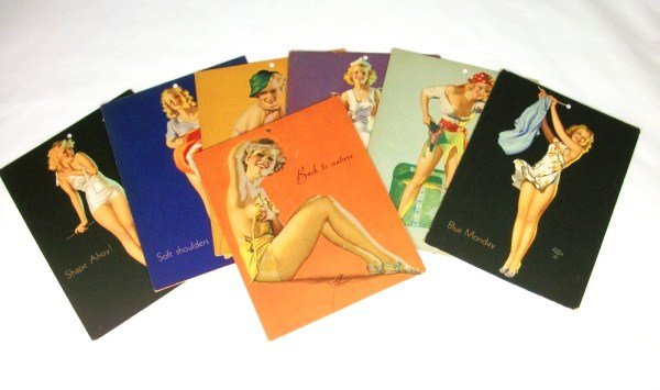 Earl Moran Original Pin-Up Calendars: Group of seven original Earl Moran pin-up calendars in near mint condition. Printed for Baltimore Lumber Company.