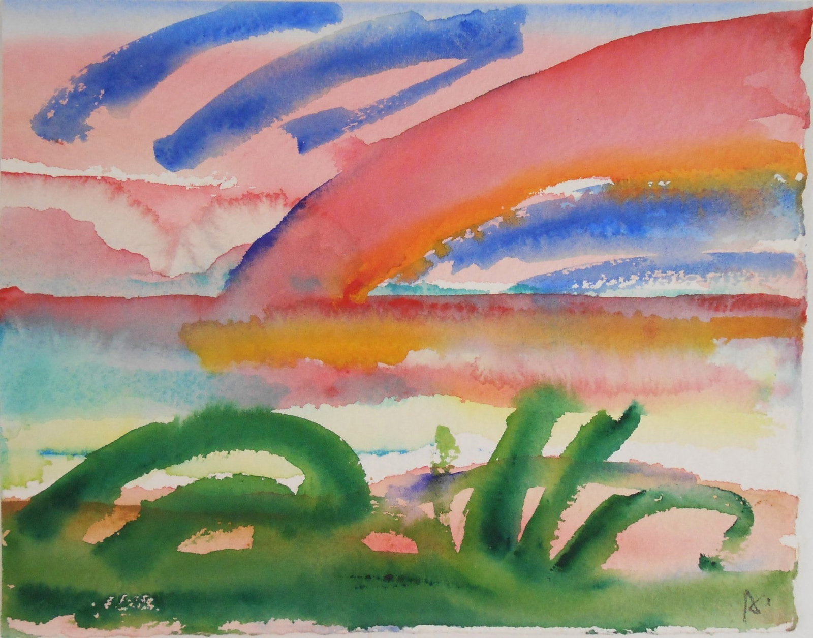 Mary Abbott (1921-2019) Watercolor: Watercolor by Mary Abbott (1921-2019) on heavy weight wove paper, untitled abstract, pencil signed with the artist's initial. 8 1/4 x 10 3/8 inches. Very good condition, having no apparent damage or r