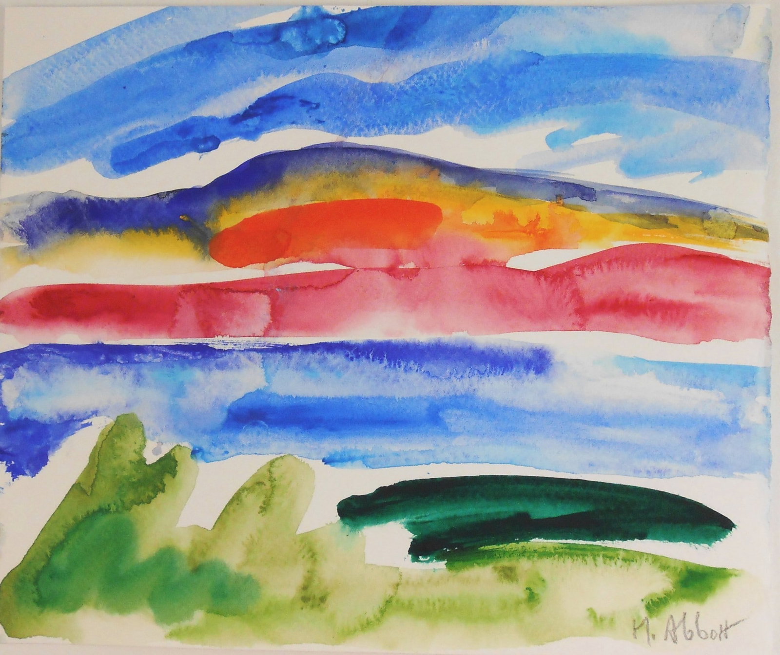 Mary Abbott (1921-2019) Watercolor: Watercolor by Mary Abbott (1921-2019), untitled abstract, pencil signed. 9 1/4 x 11 inches. Very good condition, having no apparent damage or repairs. Sold unframed. Provenance: Acquired directly from