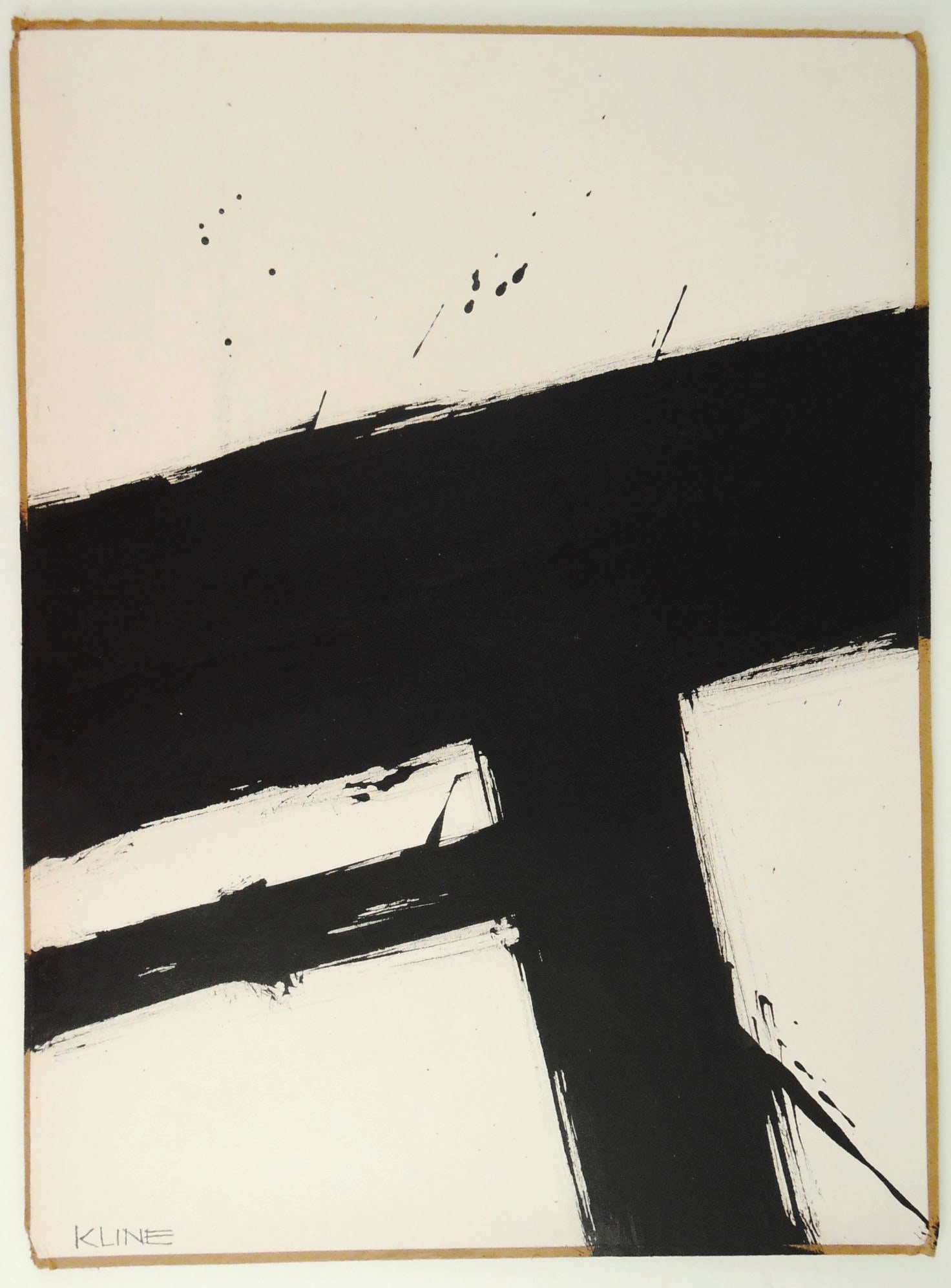 Franz Kline (1910-1962) Ink Abstract: Black ink drawing on wove paper with artist's cardboard mount, untitled abstract, signed (Franz Kline*, 1910-1962). Very good condition overall. 15 7/8 x 11 3/4 inches. Removed from frame for inspecti