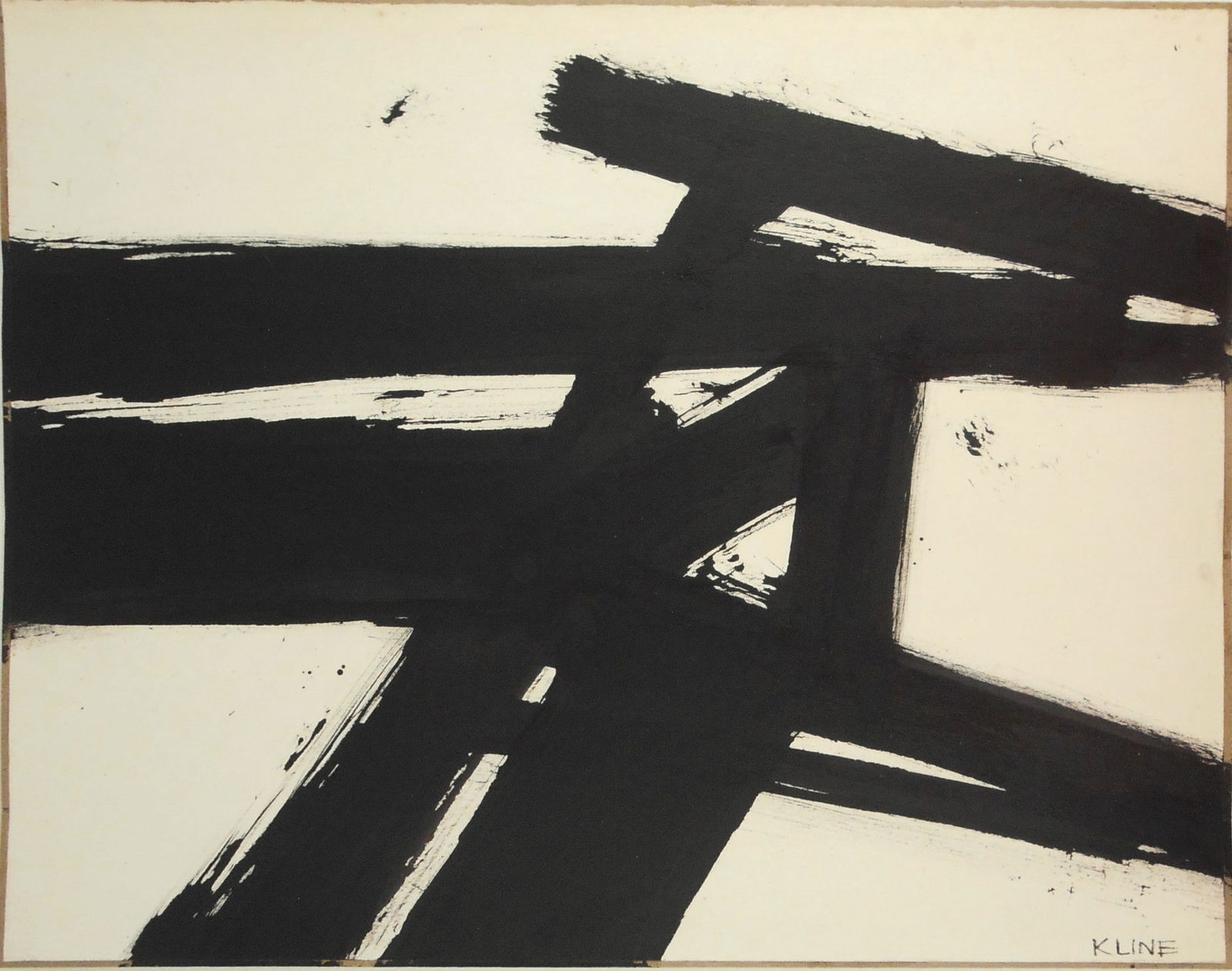 Franz Kline (1910-1962) Ink Abstract: Black ink drawing on wove paper with artist's cardboard mount, untitled abstract, signed (Franz Kline*, 1910-1962). Very good condition overall. 12 1/8 x 15 1/2 inches. Removed from frame for inspecti