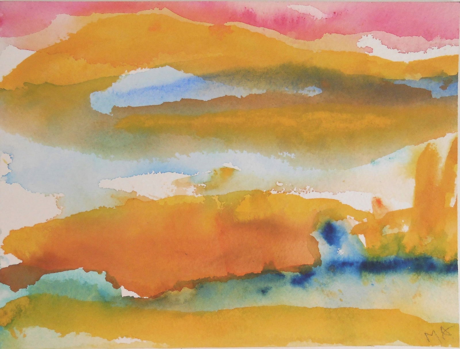 Mary Abbott (1921-2019) Watercolor: Watercolor by Mary Abbott (1921-2019) on heavy weight wove paper, untitled abstract, pencil signed with the artist's initials. 7 3/4 x 10 1/4 inches. Very good condition, having no apparent damage or