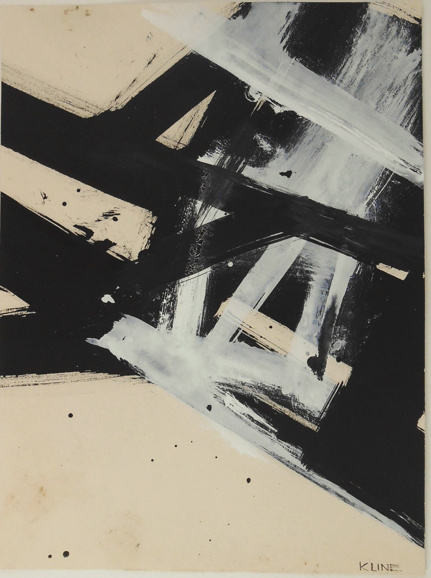 Franz Kline (1910-1962) Ink Abstract: Black ink drawing with white gouache on wove paper, untitled abstract, signed (Franz Kline*, 1910-1962). Few minor spots, stains, foxing, and paint crackling consistent with age, otherwise very good c
