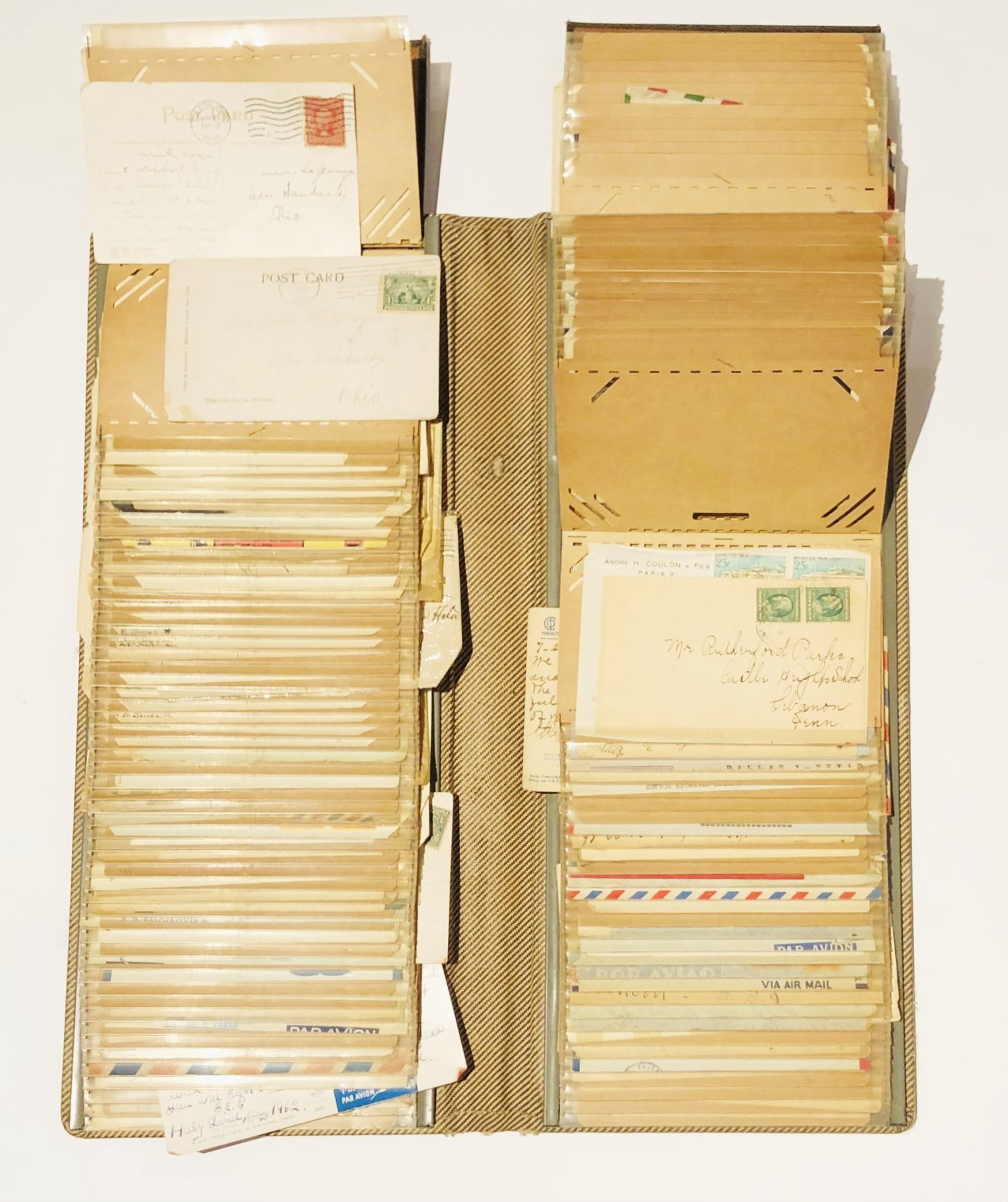 Lot Of Old Stamps On Covers: Covers album containing letters, etc with old U.S. and world stamps on letters. Removed from a recently deceased estate.