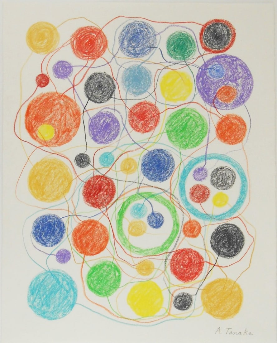 Atsuko Tanaka* (1932-2005) Colored Pencil Drawing (See Guarantee & Disclaimer): Colored pencil drawing on wove paper, untitled abstract, pencil signed (Atsuko Tanaka*, 1932-2005). 14 1/4 x 11 1/2 inches. Excellent condition, having no visible damage or repairs. Removed from frame