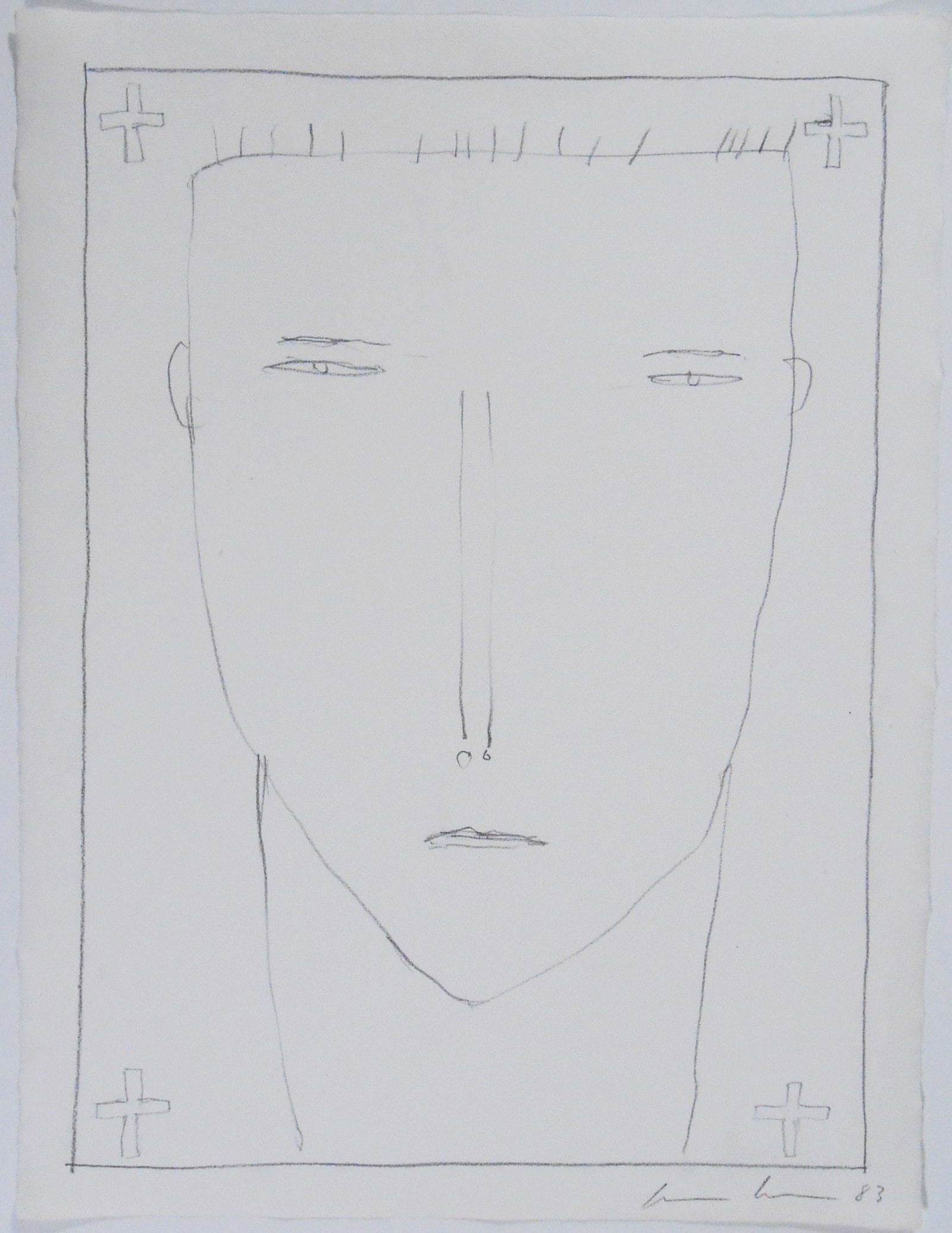James Brown (1951-2020) Pencil Drawing (See Guarantee): Pencil drawing on smooth handmade white paper, untitled (head), by James Brown (1951-2020). Signed and dated '83. 20 1/2 x 15 1/2 inches. Excellent overall condition. Removed from frame for inspection