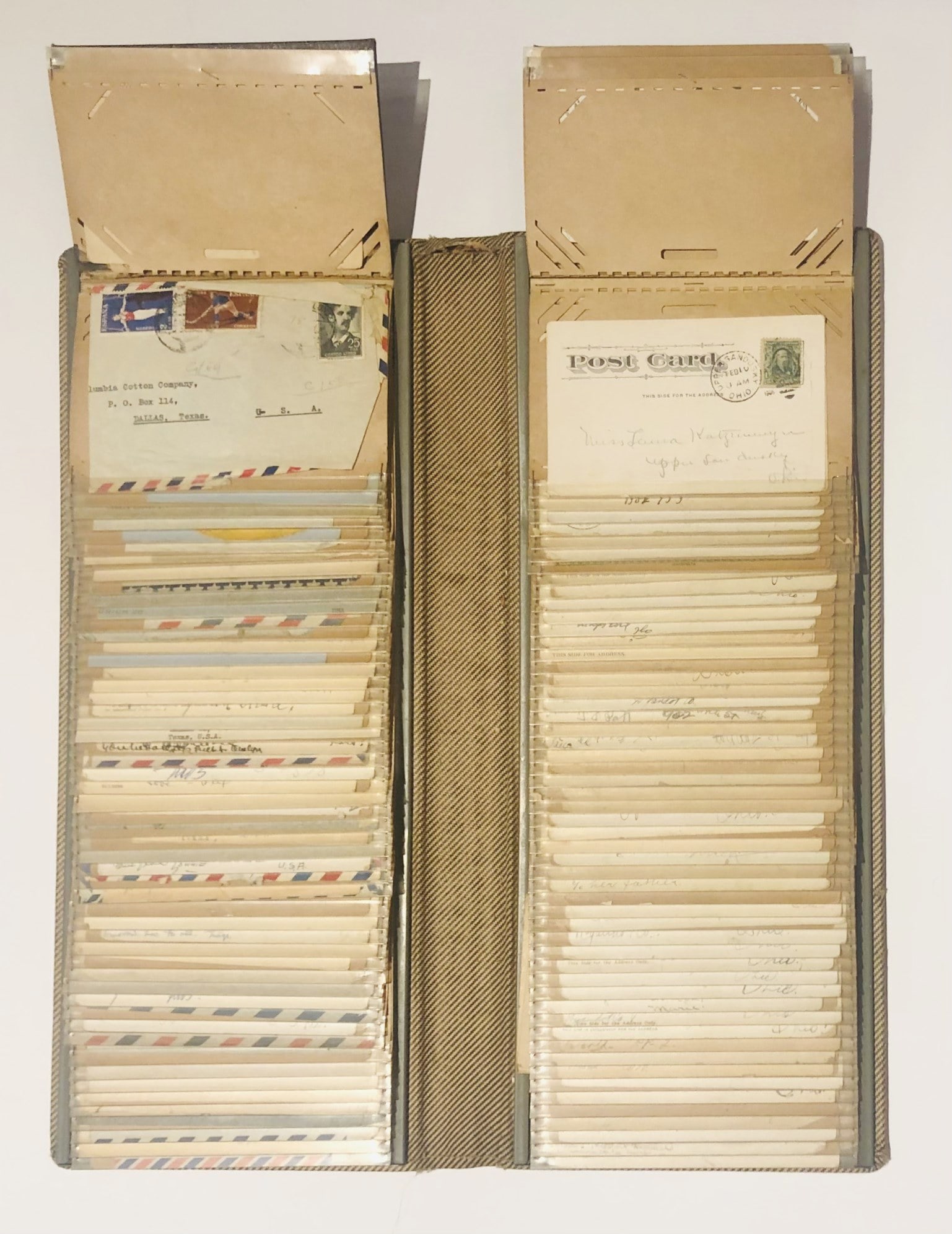 Lot Of Old Stamps On Covers: Cover album full of old U.S. and world stamps on letters etc. Removed from a recently deceased estate.