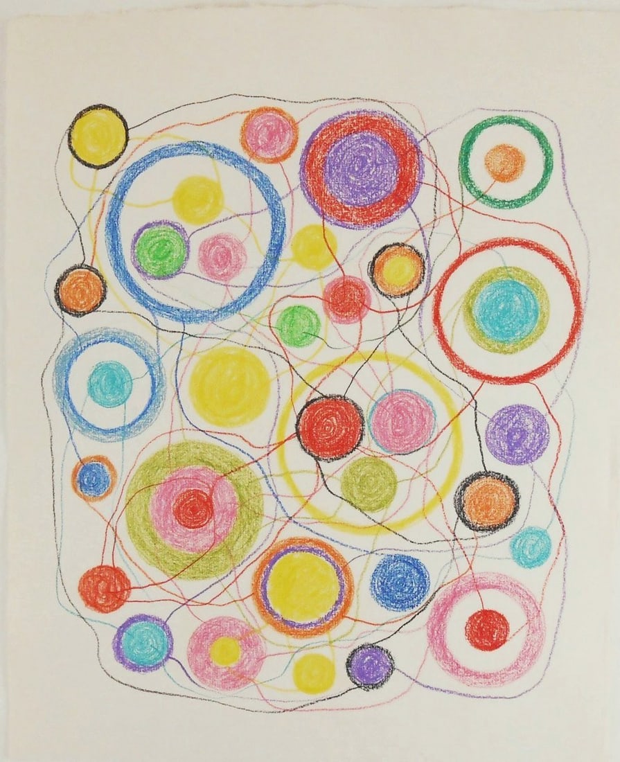 Atsuko Tanaka* (1932-2005) Colored Pencil Drawing (See Guarantee & Disclaimer): Colored pencil drawing on laid paper, untitled abstract, pencil signed on reverse(Atsuko Tanaka*, 1932-2005). 14 x 11 3/8 inches. Excellent condition, having no visible damage or repairs. Removed from