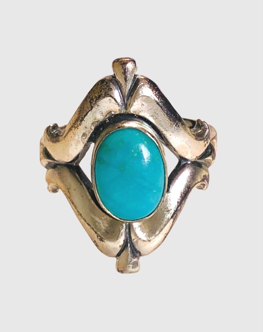 Two Sterling Silver Rings: Two sterling silver rings, one with mothe-of-pearl, the other set with turquoise.