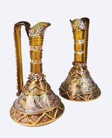 Pair Of Bohemian Glass Ewers, Circa 1900