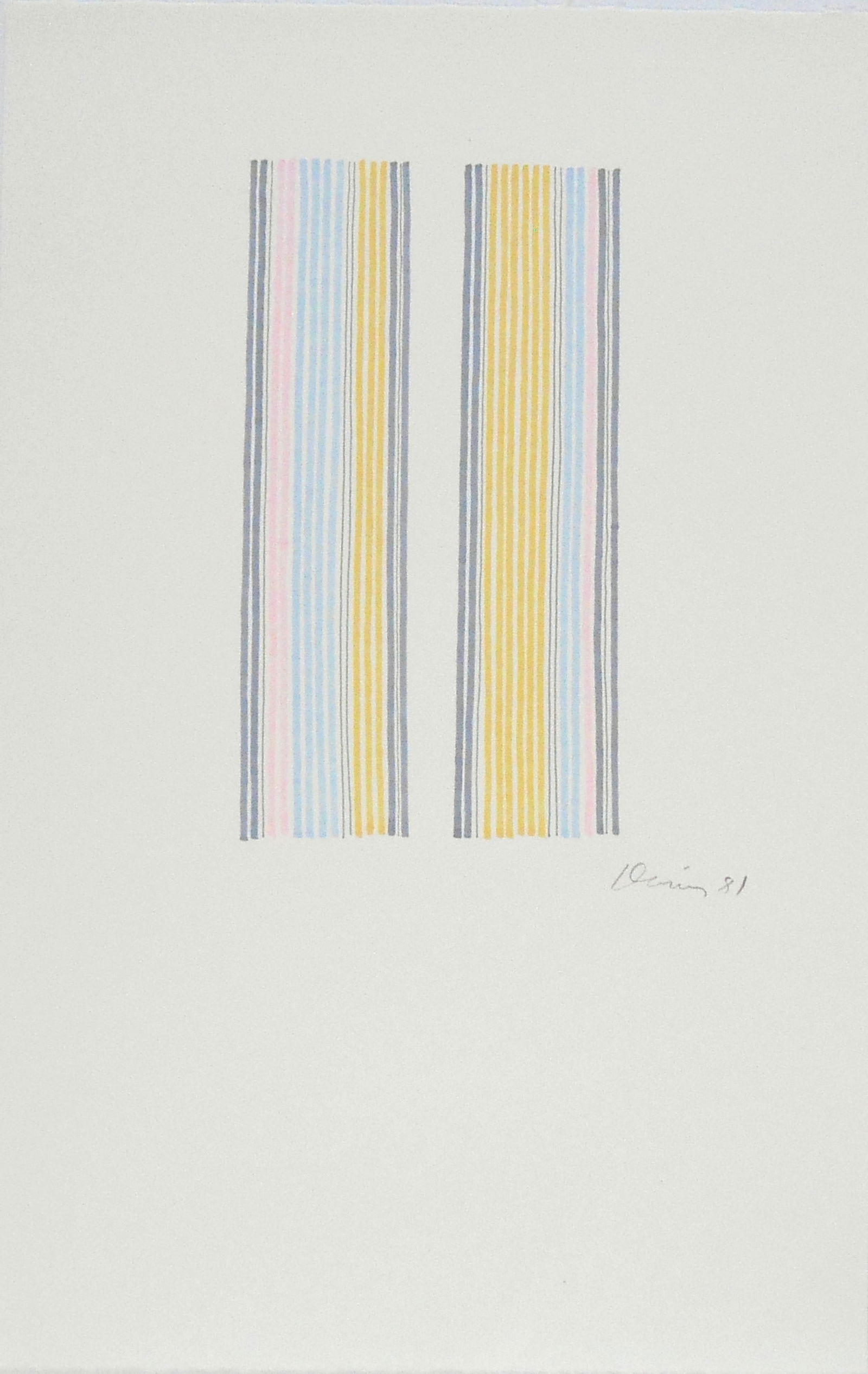 Gene Davis* (1920-1985) Colored Ink Drawing (See Guarantee & Disclaimer): Drawing with colored inks on off-white wove paper, untitled. Pencil signed and dated 1981 (Gene Davis*, 1920-1985). 22 x 14 1/8 inches. Excellent condition; having no damage or repairs. Removed from f