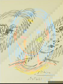 Pablo Picasso* (1881-1973) Colored Pencil Drawing (See Guarantee & Disclaimer)