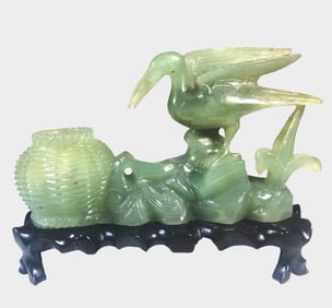 Chinese Carved Jade Crane