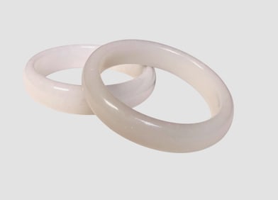 Two Chinese White Jade Bangle Bracelets