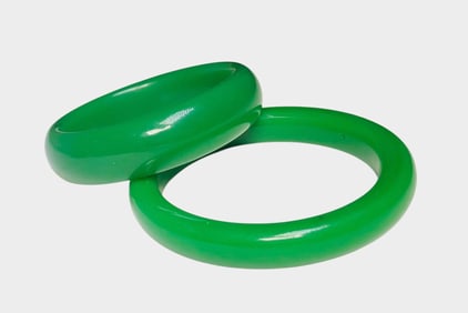 Two Apple Green Chinese Jade Bangle Bracelets