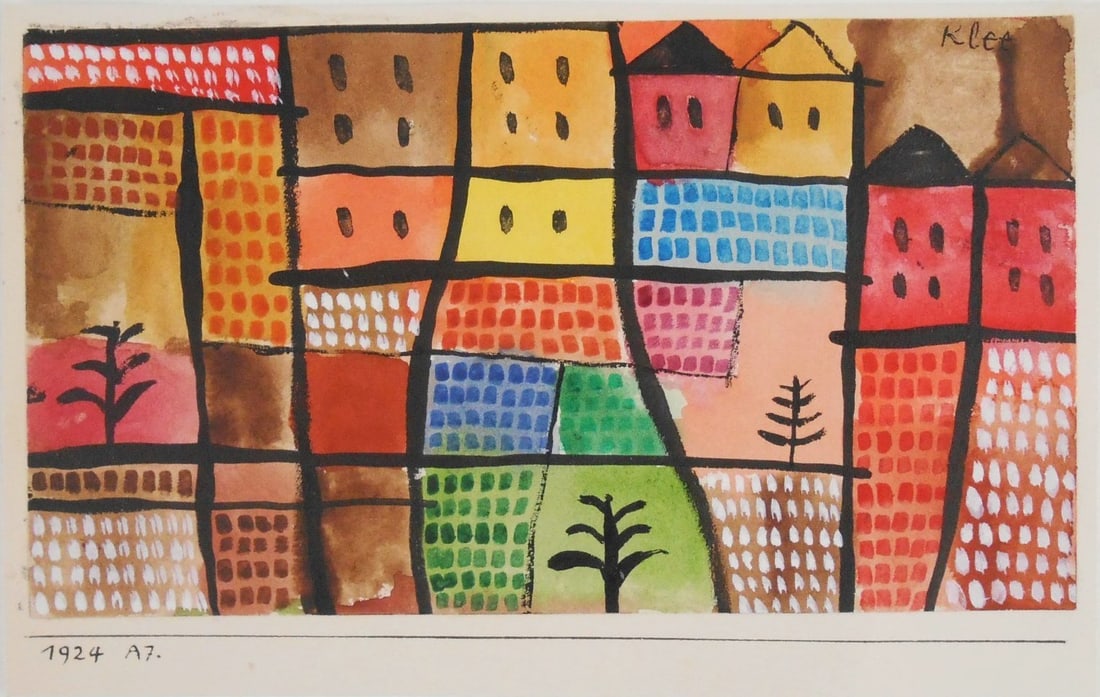 Paul Klee* (1879-1940) Watercolor (See Guarantee & Disclaimer): Watercolor on paper laid down to artist's mount. Untitled composition, signed upper right corner, (Paul Klee*, 1879-1940). Dated on mount, 1924. 4 3/4 x 7 1/2 inches (including mount). Very good condi