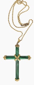 14K Gold & Malachite Cross & Chain