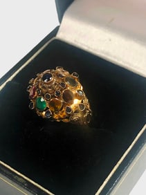 14K Gold Princess Ring With Gemstones