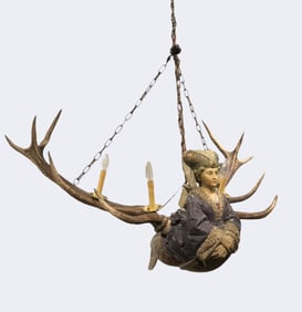 Black Forest Carved Wood Mermaid Chandelier