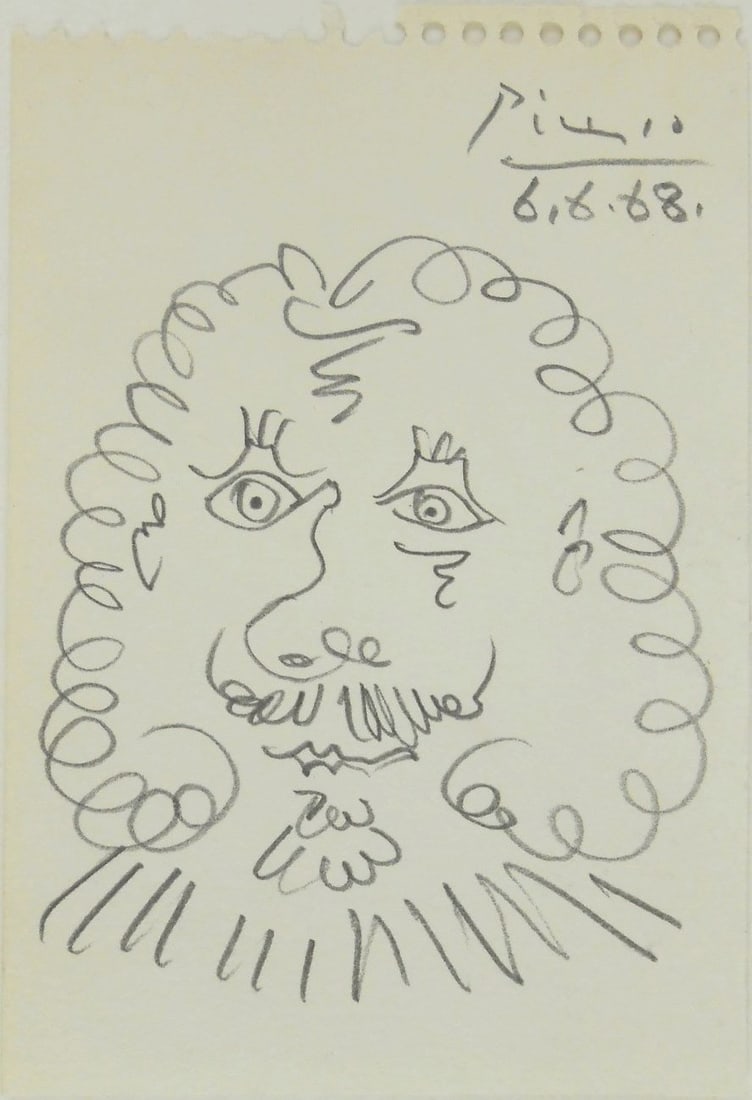 Pablo Picasso* (1881-1973) Pencil Drawing (See Guarantee & Disclaimer): Pencil drawing on wove paper, portrait of a man, pencil signed and dated (Pablo Picasso*, 1881-1973). 5 1/2 x 3 3/4 inches. Very good condition, having no visible damage or repairs. Unframed for inspe