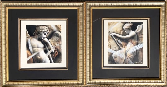 Two Classical-Style Watercolors, Signed