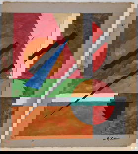 Ivan Kliun* (1873-1943) Suprematist Watercolor (See Guarantee & Disclaimer): Watercolor on heavy grey cardstock, untitled suprematist composition, signed in cyrillic (Ivan Kliun*, 1873-1943). Very good condition overall, some small imperfections along the margins. Removed