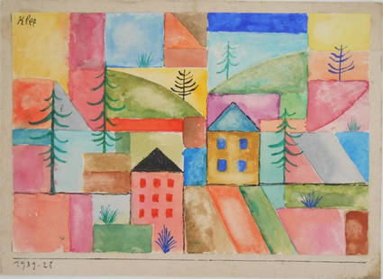 Paul Klee* (1879-1940) Watercolor (See Guarantee & Disclaimer): Watercolor and black ink on paper laid down to artist's mount. Untitled composition, signed upper left corner, (Paul Klee*, 1879-1940). Dated on mount, 1939. Very good condition overall, some slight