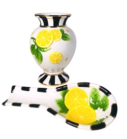 MacKenzie-Childs Lemon Vase & Spoon Rest