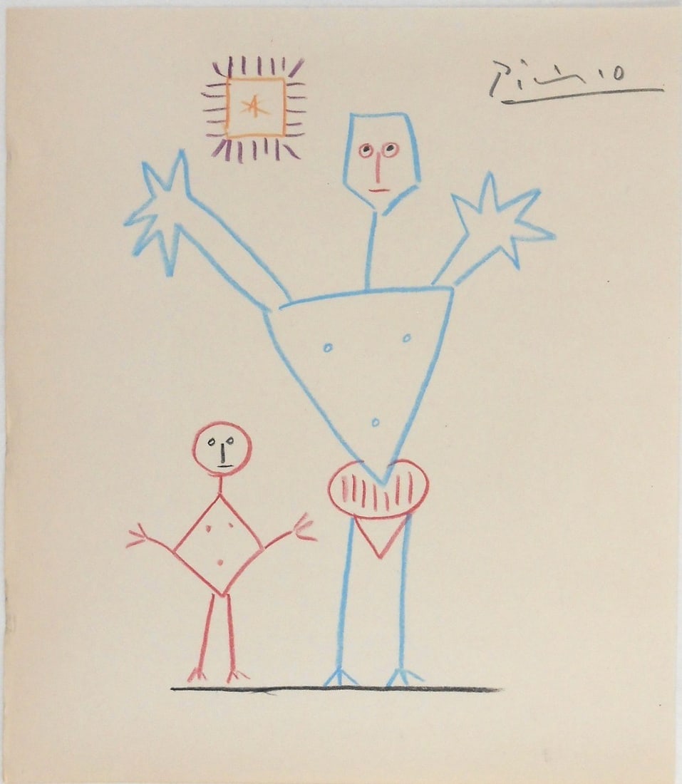 Pablo Picasso* (1881-1973) Drawing (See Guarantee & Disclaimer): Colored pencil drawing on smooth wove paper, UNESCO study, pencil signed (Pablo Picasso*, 1881-1973). Very good condition overall, having no readily apparent damage or repairs. Has been removed from f