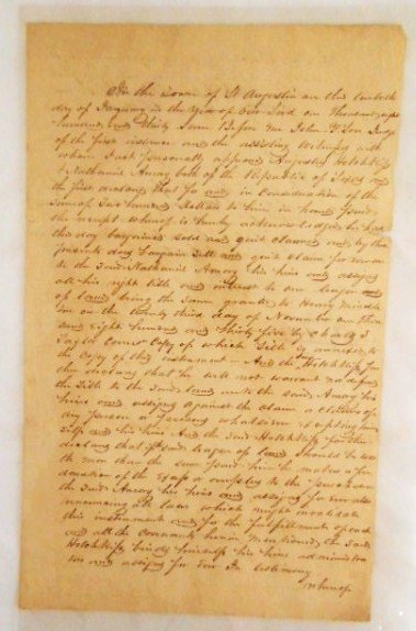 Republic Of Texas Letter, 1837: REPUBLIC OF TEXAS John Gilbert Love (CA. 1789-1866) , ADS as judge, dated St. Augustine January twelfth 1837. Legal document transferring a league of land.1p.p. Alcalde and judge, Love was born about 
