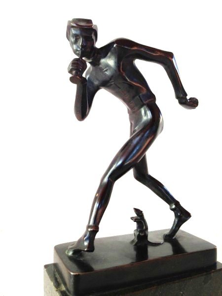 A. Brandstetter Bronze Pied Piper, Circa 1925: Fine Art Deco bronze of a pied piper by A. Brandstetter, circa 1925. Signed with the artist's monogram. Also marked "Brandstetter Munchen." Raised on a conforming marble or granite base. Excellent con