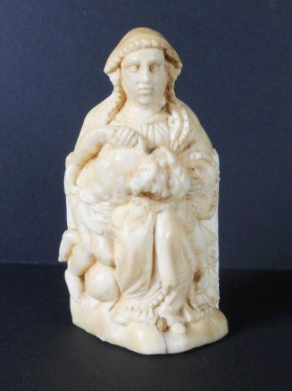 Carved Ivory Pieta, 17th century: Carved ivory figure of Mary cradling the body of Christ. Probably central European, circa 17th century. H. 2 3/4 inches. W. 1 1/2 inches. Special Lot Re-Offer Notice: This lot was offered and sold at 