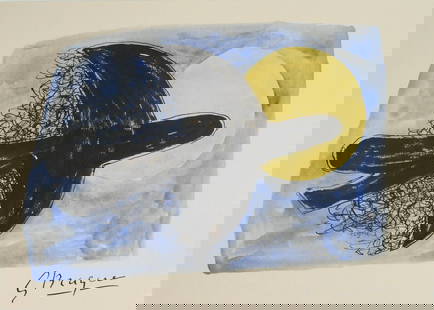 Georges Braque* (1882-1963) Watercolor (See Guarantee & Disclaimer: Watercolor with black ink on wove paper, bird in flight, signed (Georges Braque*, 1882-1963). Excellent condition, having no visible damage or signs of repair. Removed from frame for inspection,