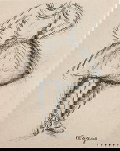 Edgar Degas* (1834-1917) Charcoal Sketch (See Guarantee & Disclaimer): Charcoal sketch on light-tan color laid paper, study of a dancer, signed (Edgar Degas*, 1834-1917). Good condition overall, having no visible signs of damage or repairs. Unframed for inspection,