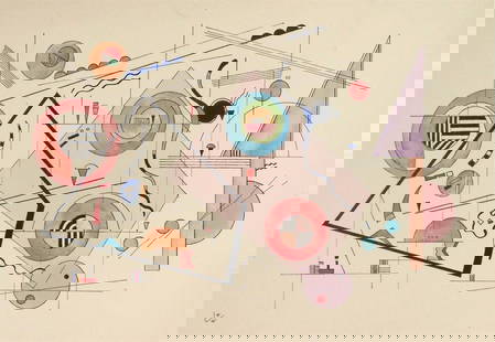 Wassily Kandinsky* (1866-1944) Watercolor (See Guarantee & Disclaimer): Watercolor with black ink and gouache on heavy laid paper, untitled abstract with geometric and biomorphic forms, signed with the artist's monogram and dated (Wassily Kandinsky*, 1866-1944).