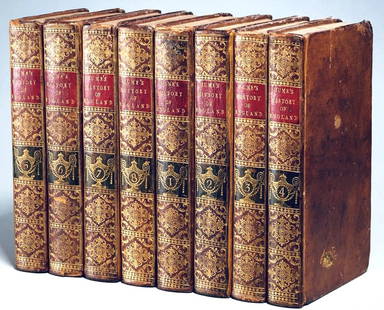 History Of England By David Hume (8 vols), 1778: History of England by David Hume, complete in 8 volumes, 1778. Leather bindings, marbled endpapers. General condition is fair-good, some volumes re-backed, scattered spotting and foxing throughout.