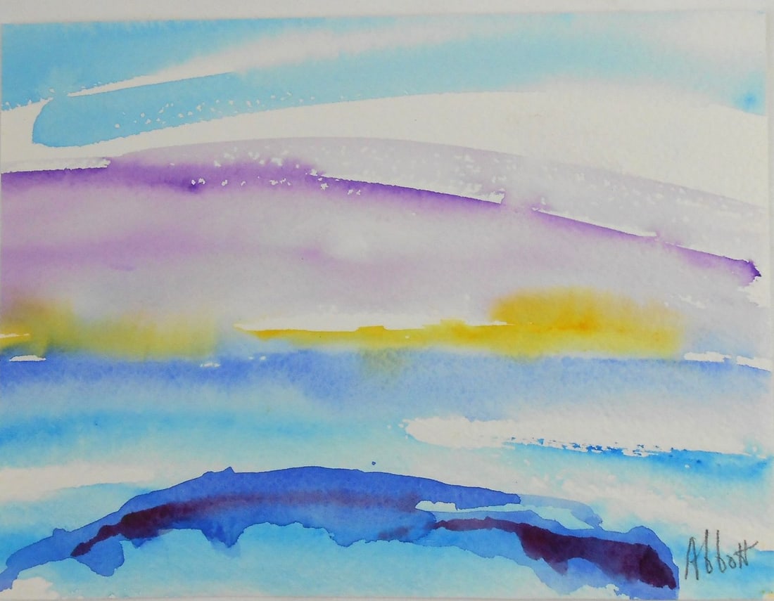 Mary Abbott* (1921-2019) Watercolor (See Guarantee): Watercolor by Mary Abbott (1921-2019) on wove paper, untitled abstract, pencil signed. Very good condition, having no apparent damage or repairs. Sold unframed.Dimensions: H. 7 1/2 inches W. 9 7/8 inc