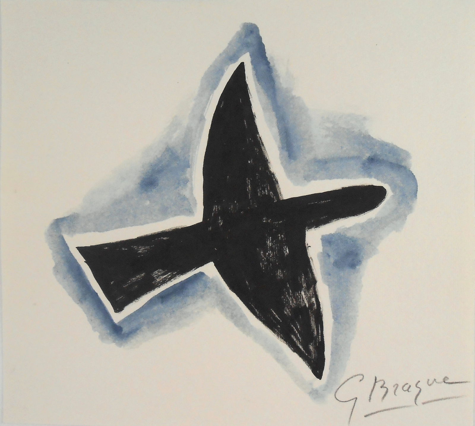 Georges Braque* (1882-1963) Ink Drawing (See Guarantee & Disclaimer: Ink drawing with watercolor wash on laid paper, bird in flight, signed (Georges Braque*, 1882-1963). Excellent condition, having no visible damage or signs of repair. Removed from frame for inspection
