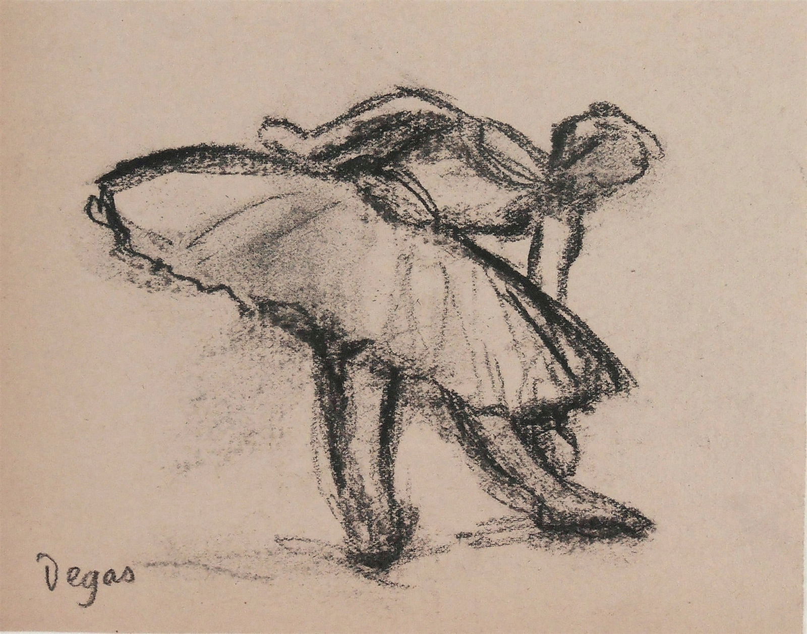 Edgar Degas* (1834-1917) Charcoal Drawing (See Guarantee & Disclaimer): Charcoal sketch on light-tan color laid paper, study of a dancer, signed (Edgar Degas*, 1834-1917). Good condition overall, having no visible signs of damage or repairs. Removed from frame for inspect