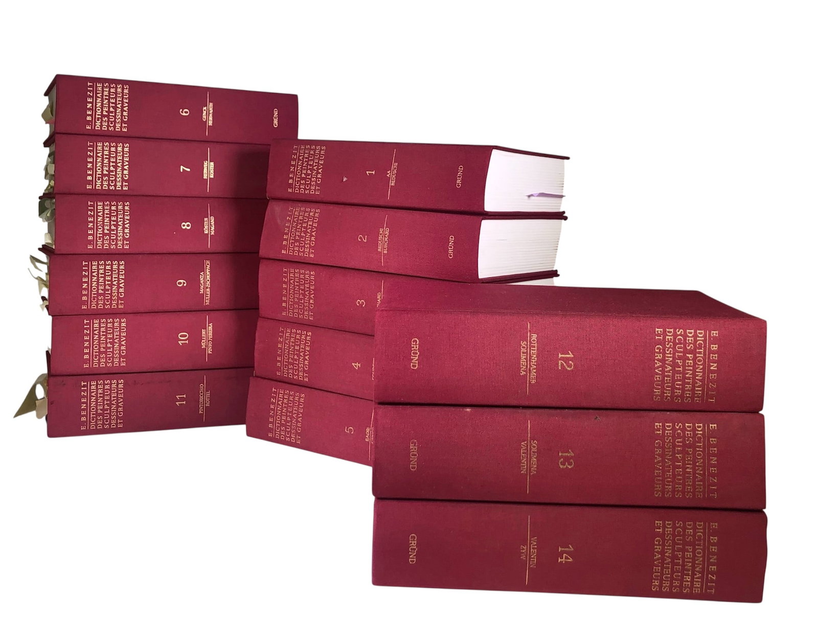 E. Benezit, 14 Volumes Complete, 1999: Dictionaire Des Peintres, Sculpteurs, Dessinateurs et Graveurs by E. Benezit. Complete set, 14 volumes, published in 1999. Original cloth bindings with gilt lettering to front covers and spines. Text 