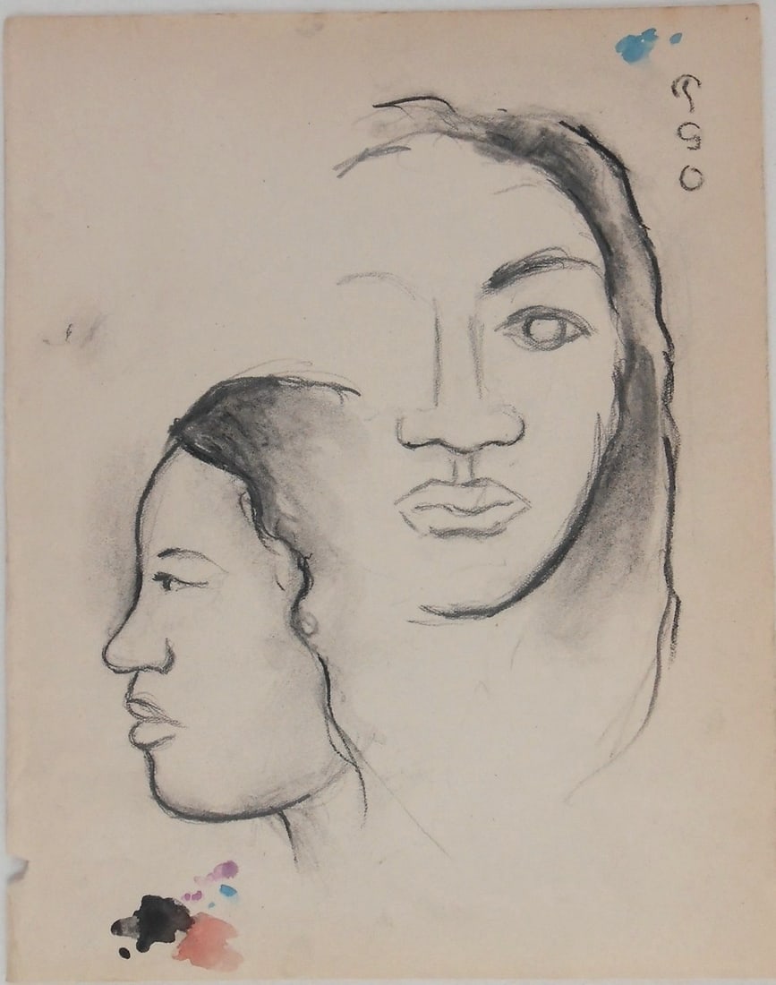 Paul Gauguin* (1848-1903) Charcoal Drawing (See Guarantee & Disclaimer): Charcoal and pencil on wove paper, studies of young Tahitian girls, circa 1893-94, signed with the artist's monogram (Paul Gauguin*, 1848-1903). Very good condition overall, having no visible damage o