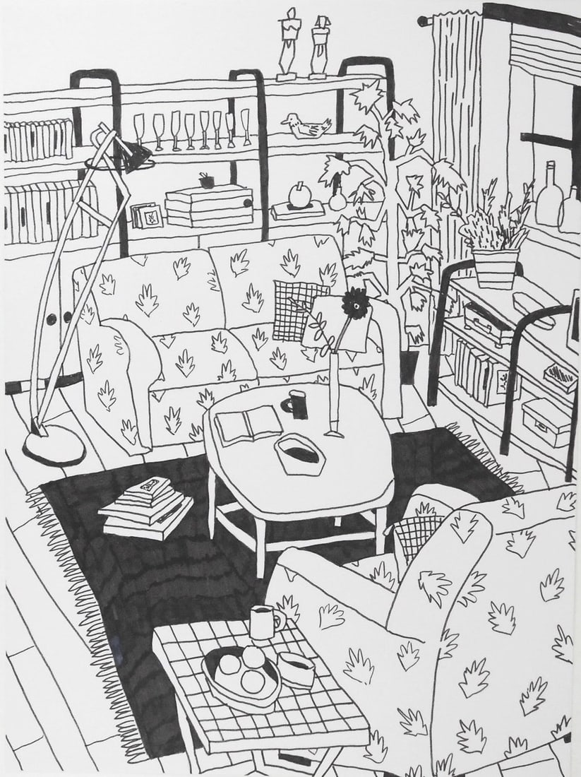 Florent Stosskopf (B. 1989) Ikea Drawing: Original black marker pen drawing on wove paper, "Ikea 1992," by Florent Stosskopf. Signed, titled, and dated on reverse. Excellent condition, having no readily apparent damage or repairs. Sold unfram