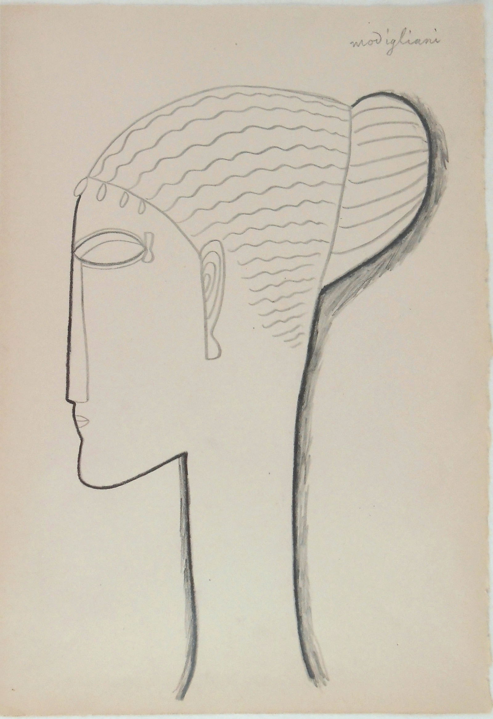 Amedeo Modigliani* (1884-1920) Pencil Drawing (See Guarantee & Disclaimer): Pencil drawing on wove sketchbook paper, Tete de profil, signed (Amedeo Modigliani*, 1884-1920). Very good condition, having no visible damage or signs of repair. Removed from frame for inspection, ph