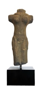 Khmer Carved Stone Female Torso, 16th Century