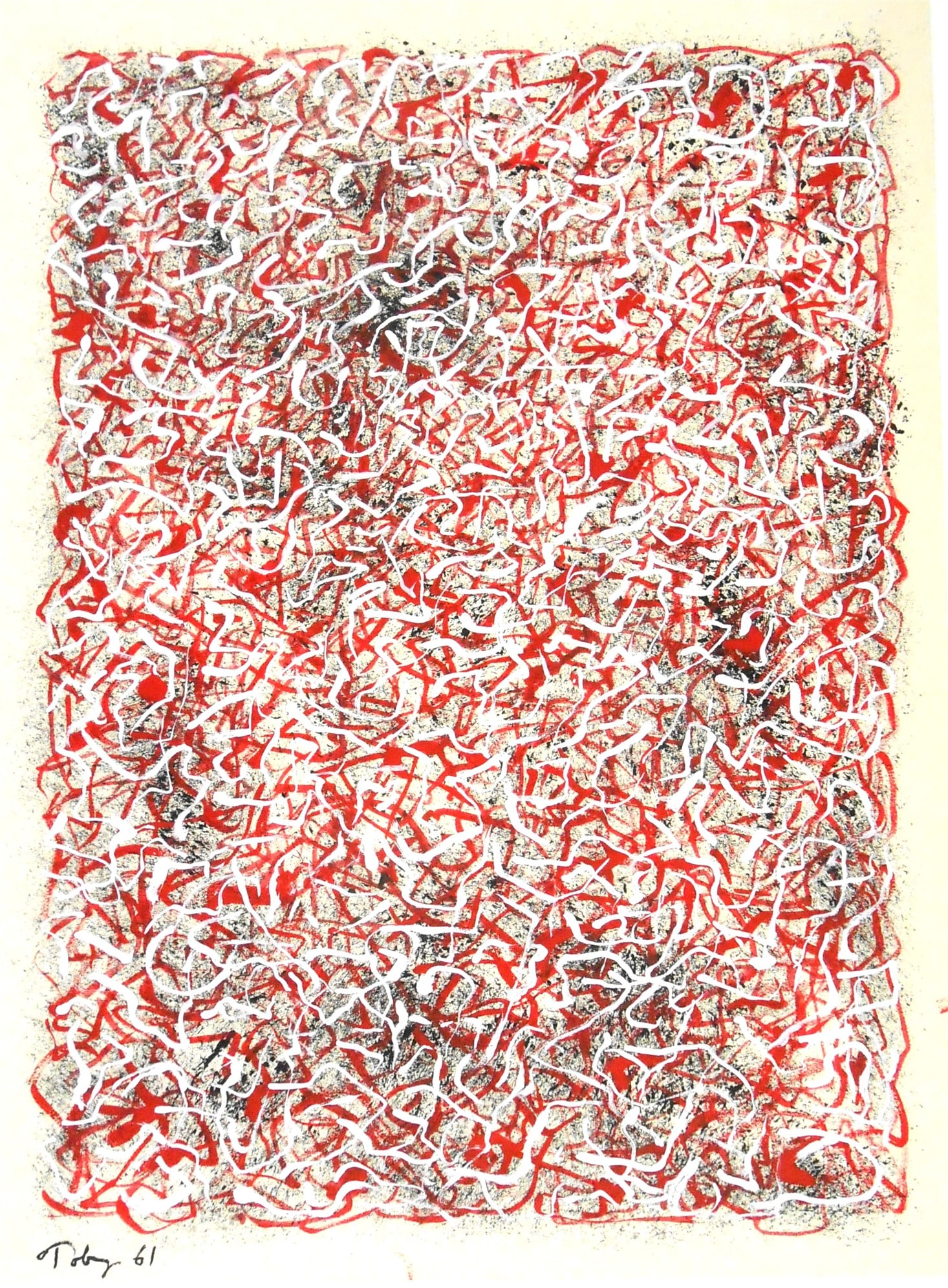 Mark Tobey* (1890-1976) Tempera On Paper (See Guarantee & Disclaimer): Tempera on wove paper, untitled abstract, signed and dated (Mark Tobey*, 1890-1976). Excellent condition, having no readily apparent damage or repairs. Removed from frame for auction inspection, photo