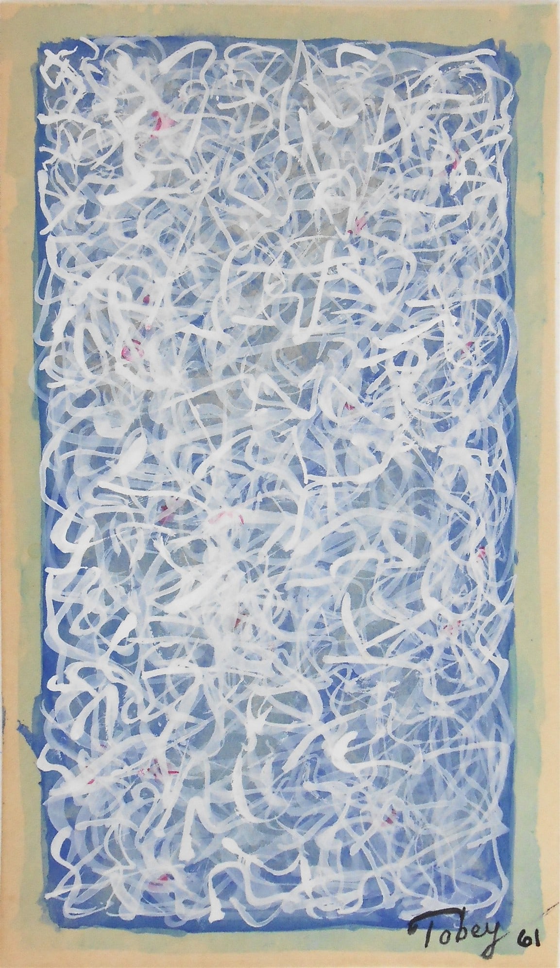 Mark Tobey* (1890-1976) Tempera On Paper (See Guarantee & Disclaimer): Tempera on cream-color wove paper, untitled abstract, signed and dated (Mark Tobey*, 1890-1976). Excellent condition, having no readily apparent damage or repairs. Removed from frame for auction inspe